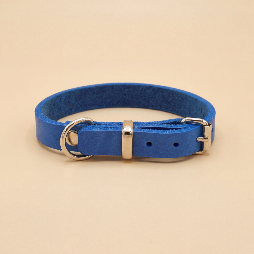 Leather collar Bright Blue