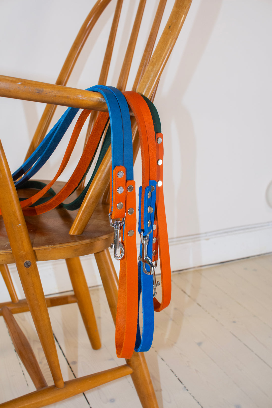 Tangerine & Blue leather leash