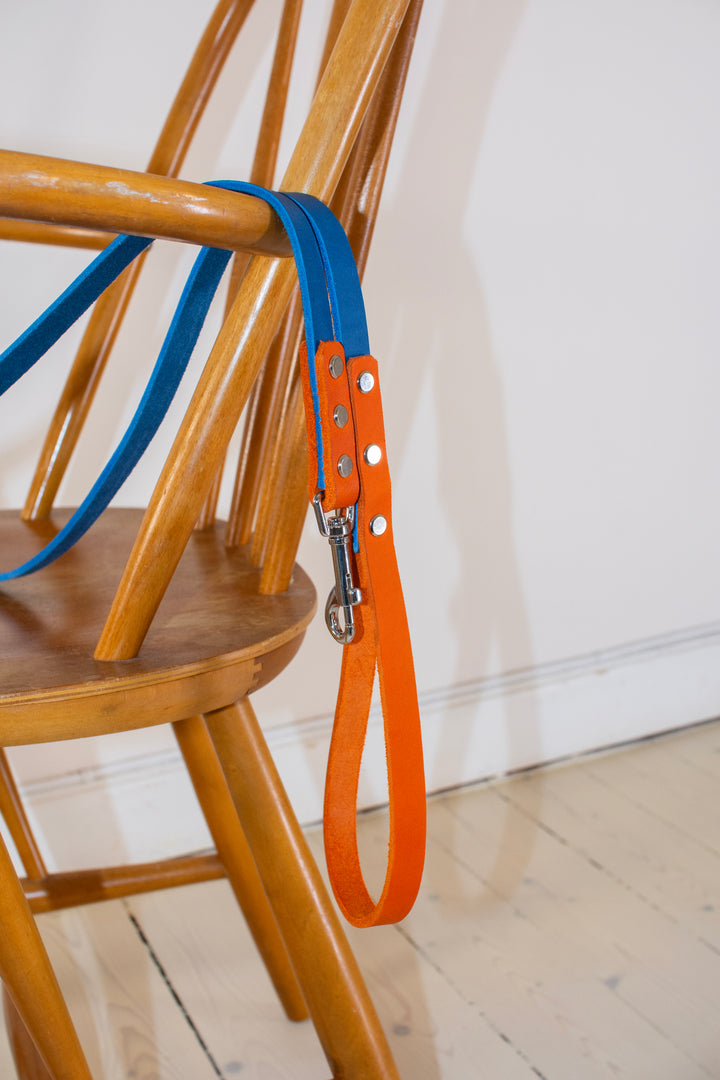 Blue & Tangarine leather leash