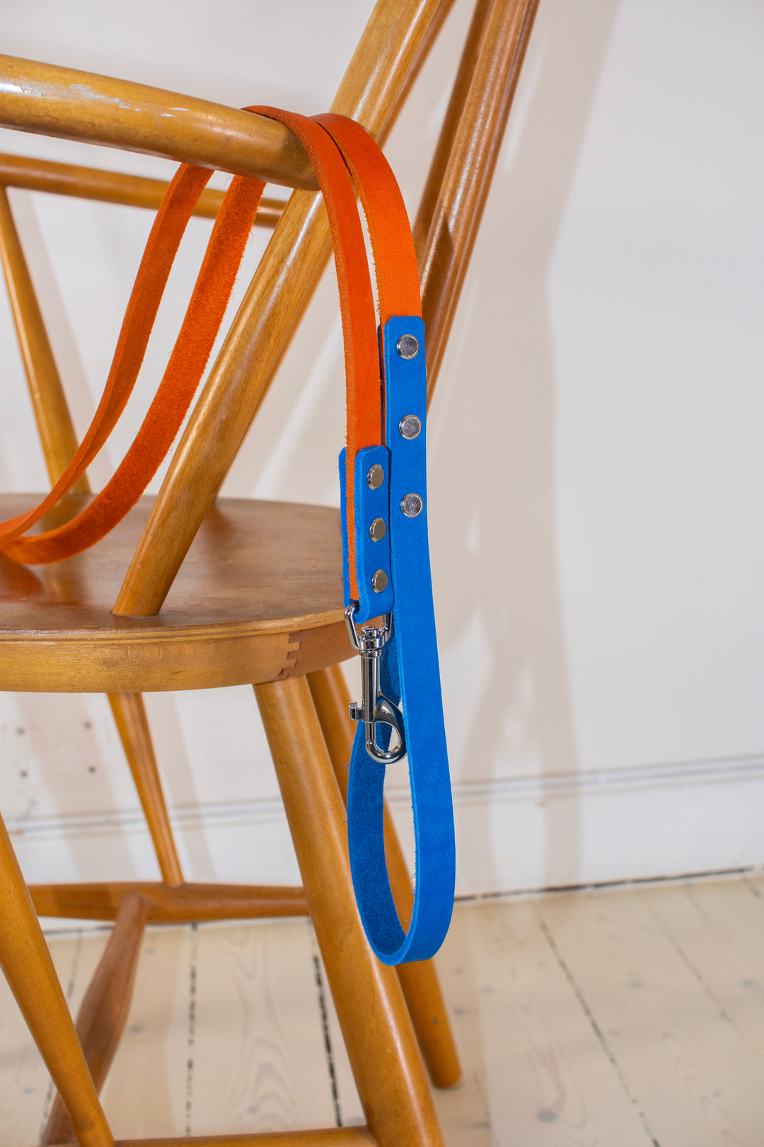 Tangerine & Blue leather leash