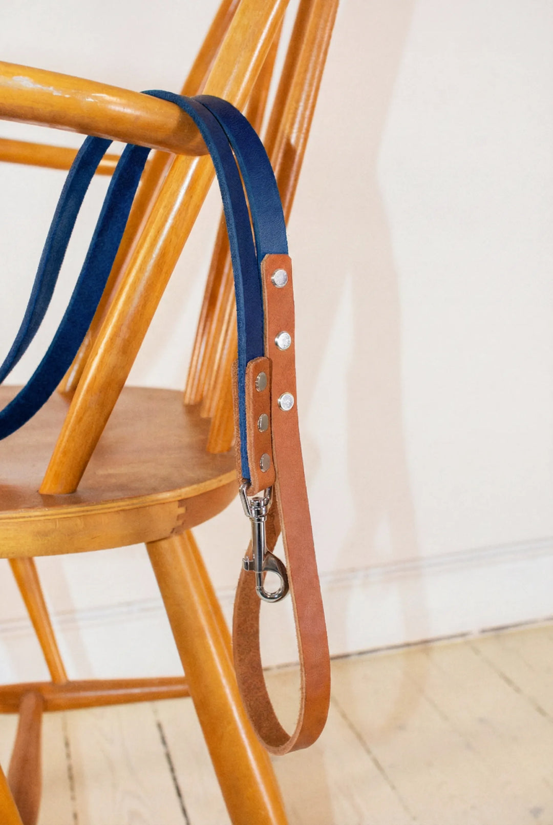 Midnight Blue & Cognac leather leash