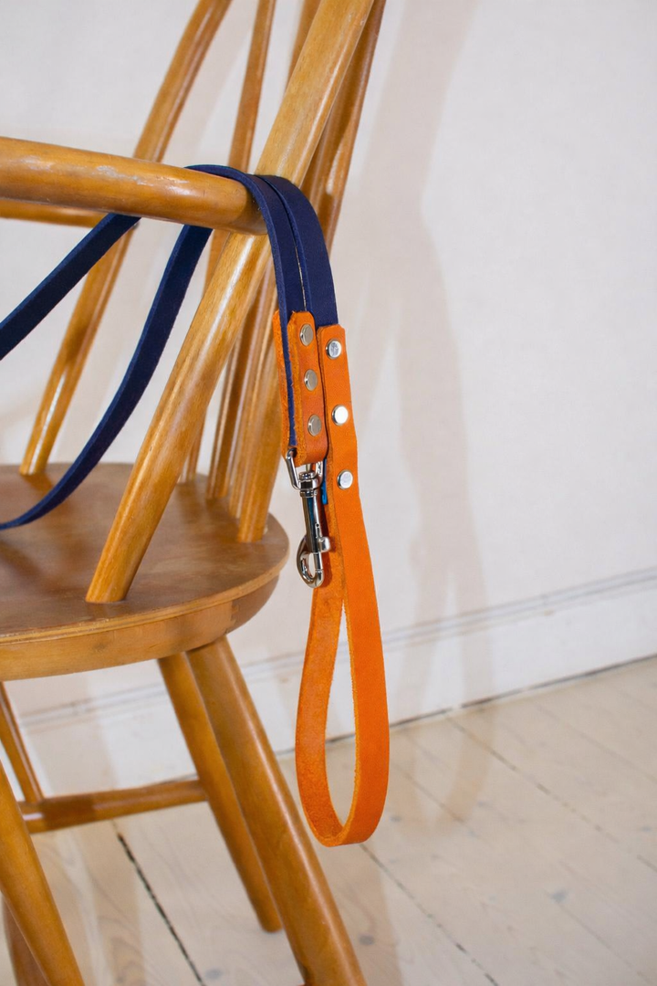 Midnight Blue & Orange leather leash