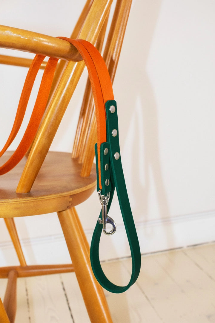 Orange & Forest Green leather leash
