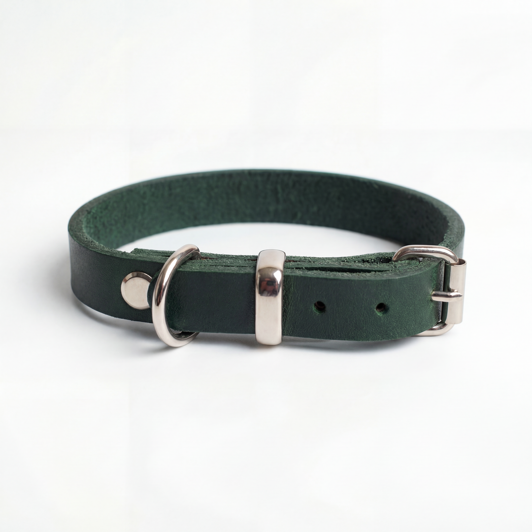 Leather collar Forest Green