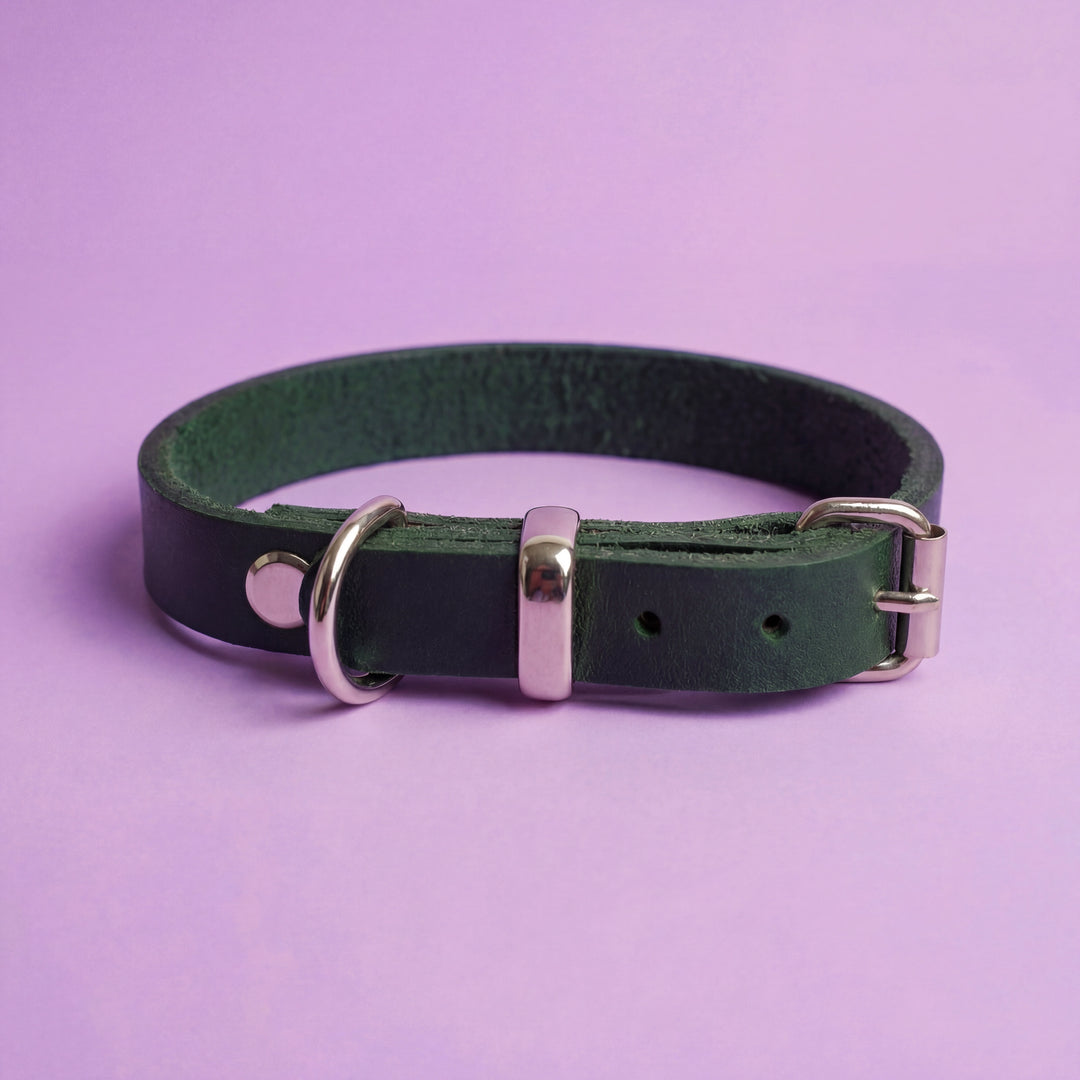 Leather collar Forest Green