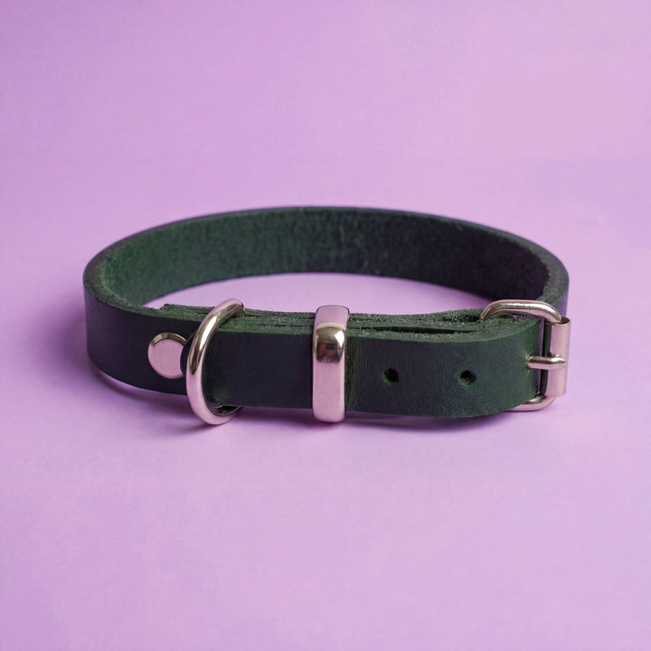 Leather collar Forest Green